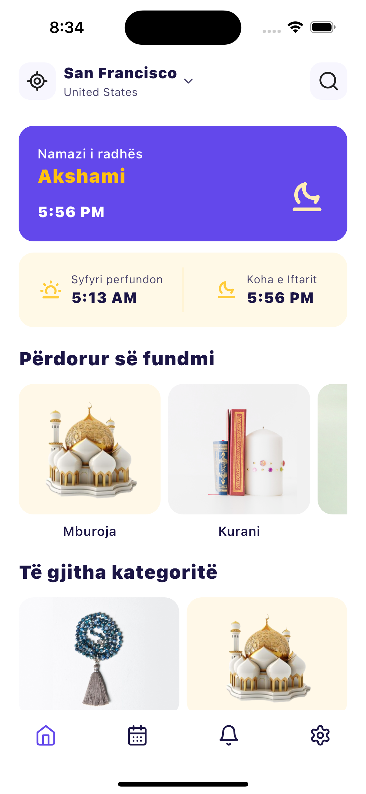 Kryefaqja e aplikacionit